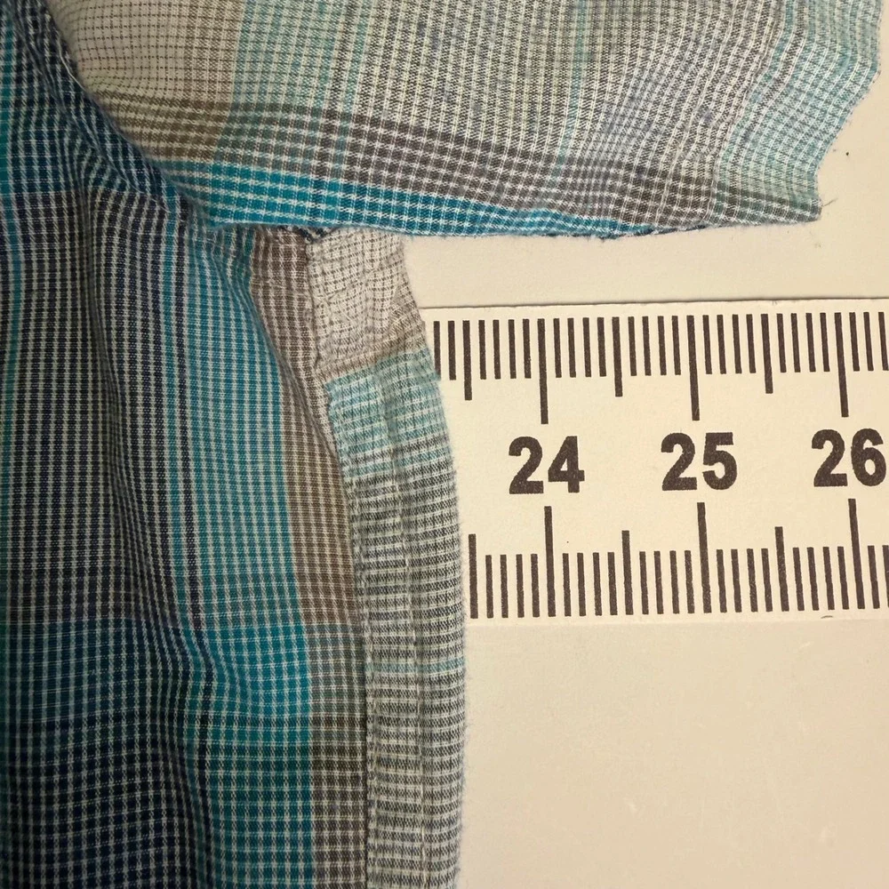 Levis Mens M Shirt Blue Grey Western‎ Plaid Short Sleeve Pearl Snap